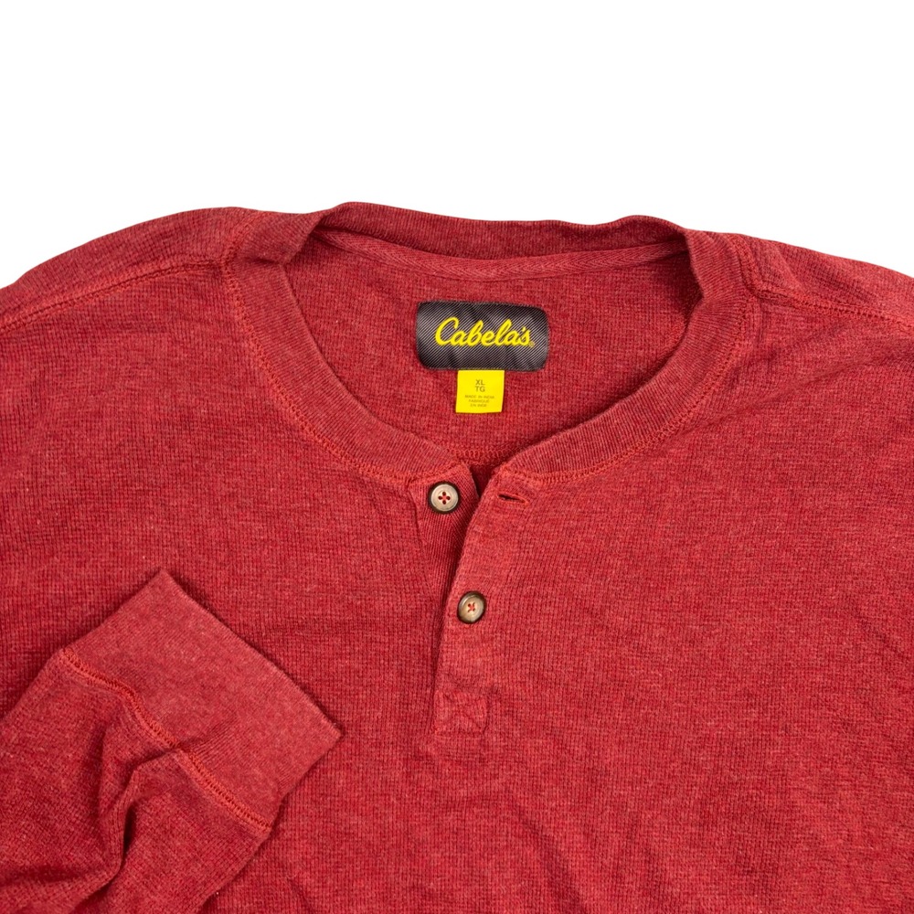 Cabelas Mens XL Red Thermal Long Sleeve Henley Shirt Cotton Outdoor Casual